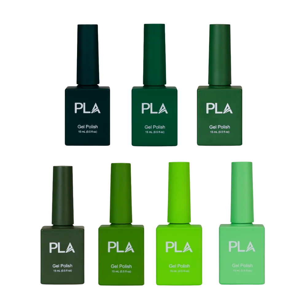 oja semipermanenta verde - set de 7 nuante rezistente, cu pigment intens si uscare rapida in lampa uv