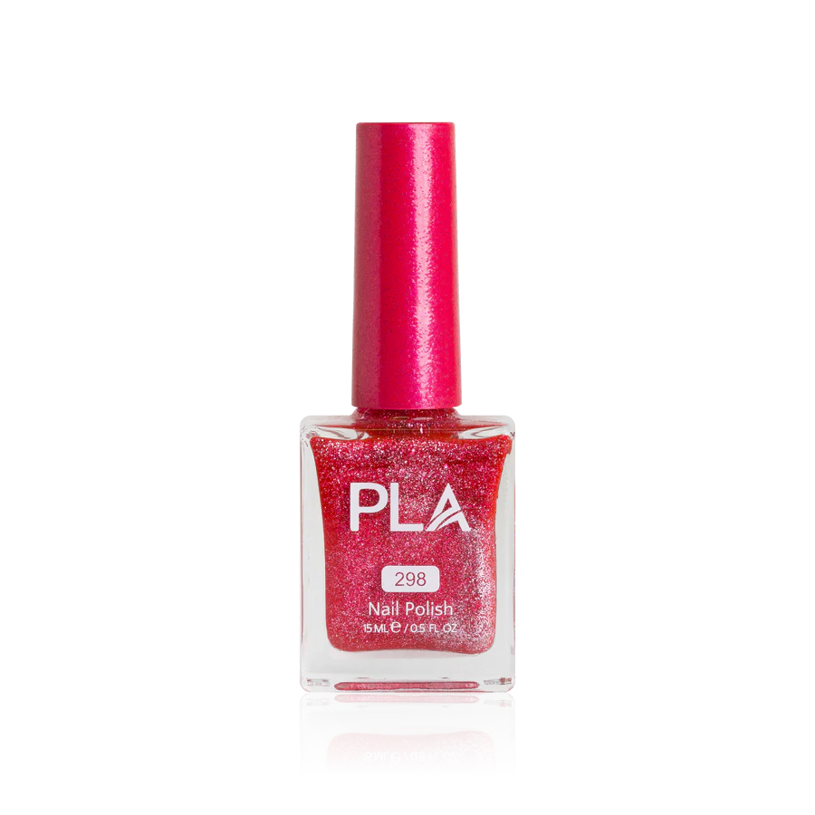 lac de unghii roz cu sclipici With a Cherry On Top - 298 PLA Nails, 11 free, oja clasica rezistenta, finish stralucitor