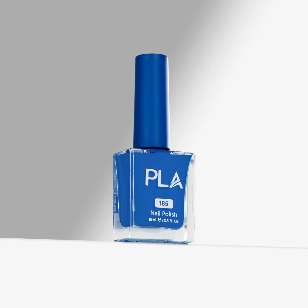 lac de unghii albastru Spill the Tea - 185, oja albastra rezistenta, formula 11 free de la PLA Nails, finish lucios, pentru manichiura si pedichiura cu uscare la aer