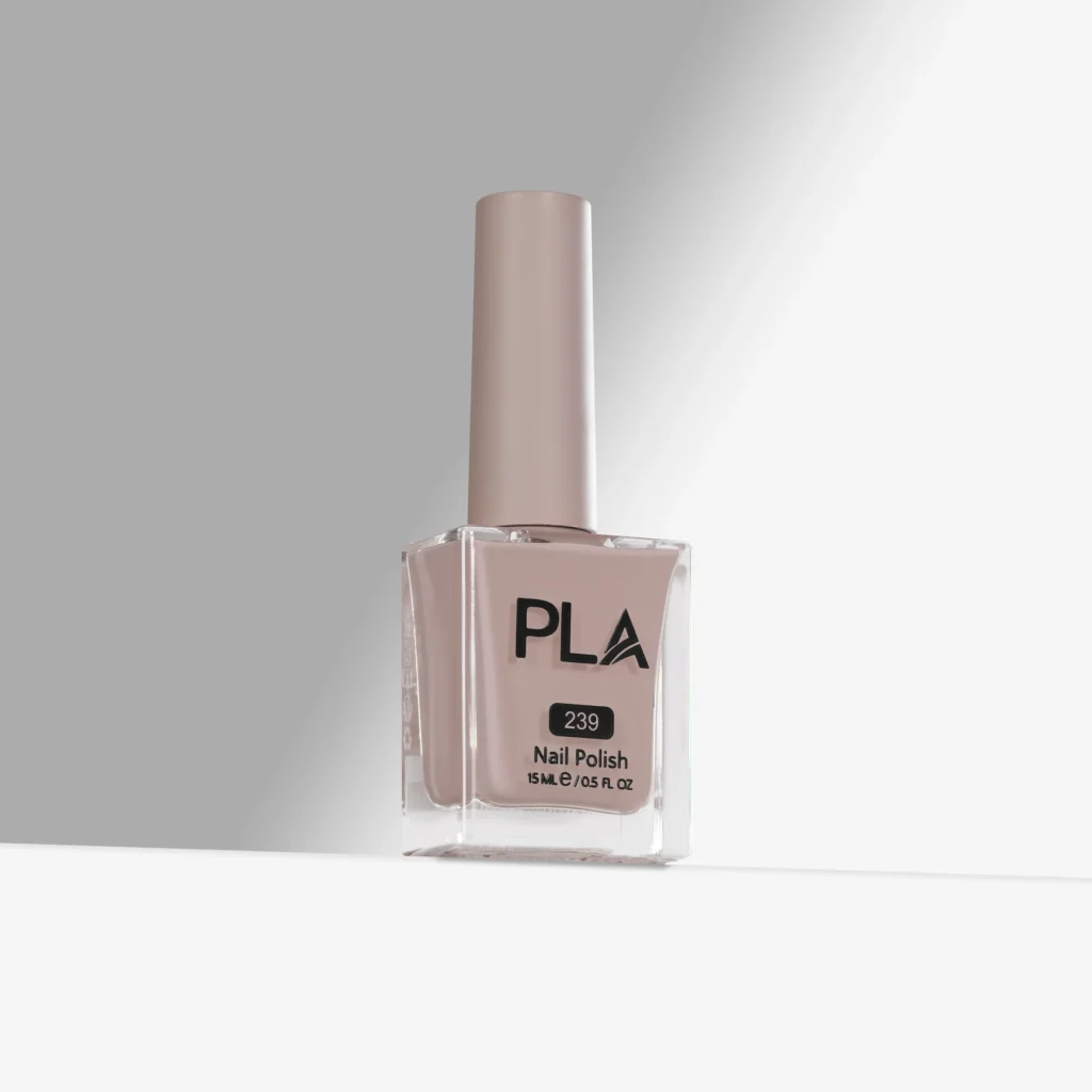 Lac de unghii gri deschis Forbidden Fruit - 239 PLA Nails, oja clasica rezistenta, 11 Free, finish lucios, pentru manichiuri si pedichiuri clasice