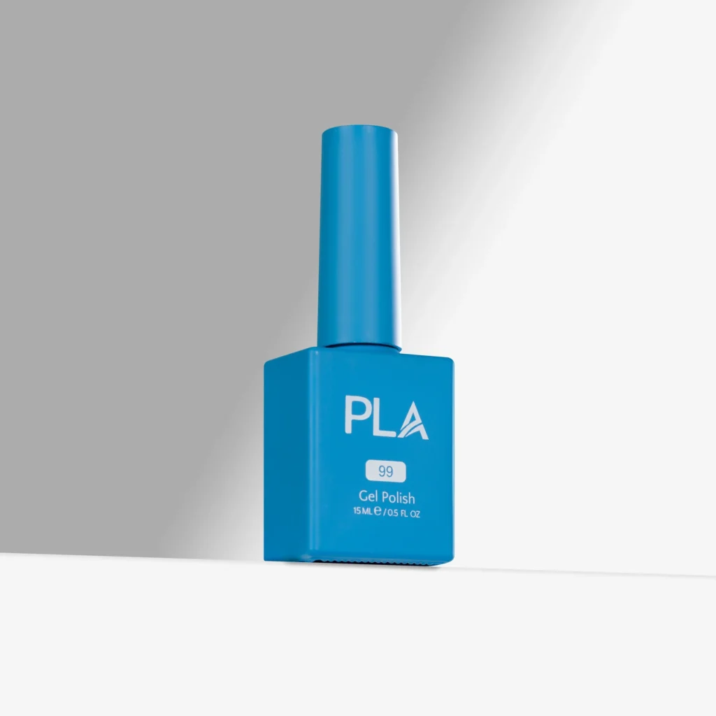 oja semipermanenta albastru intens Hot and Juicy - 99 PLA Nails este rezistenta, cu uscare in lampa UV, se aplica peste rubber sau gel si are o formula curata 11-Free