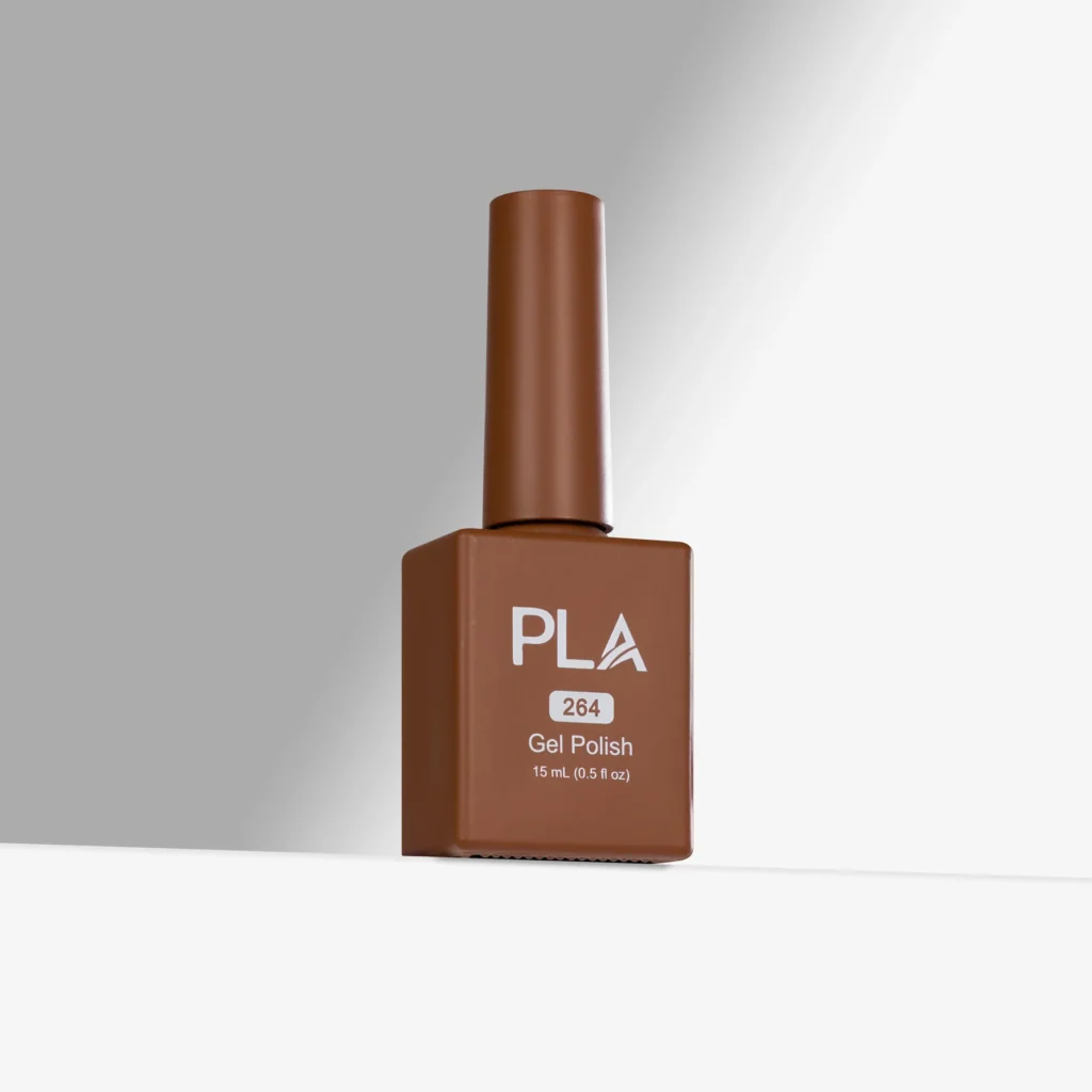 oja semipermanenta maro caramel Spice, Spice, Baby - 264 PLA Nails este rezistenta, cu formula curata 11-free, cu pigment intens si finish lucios