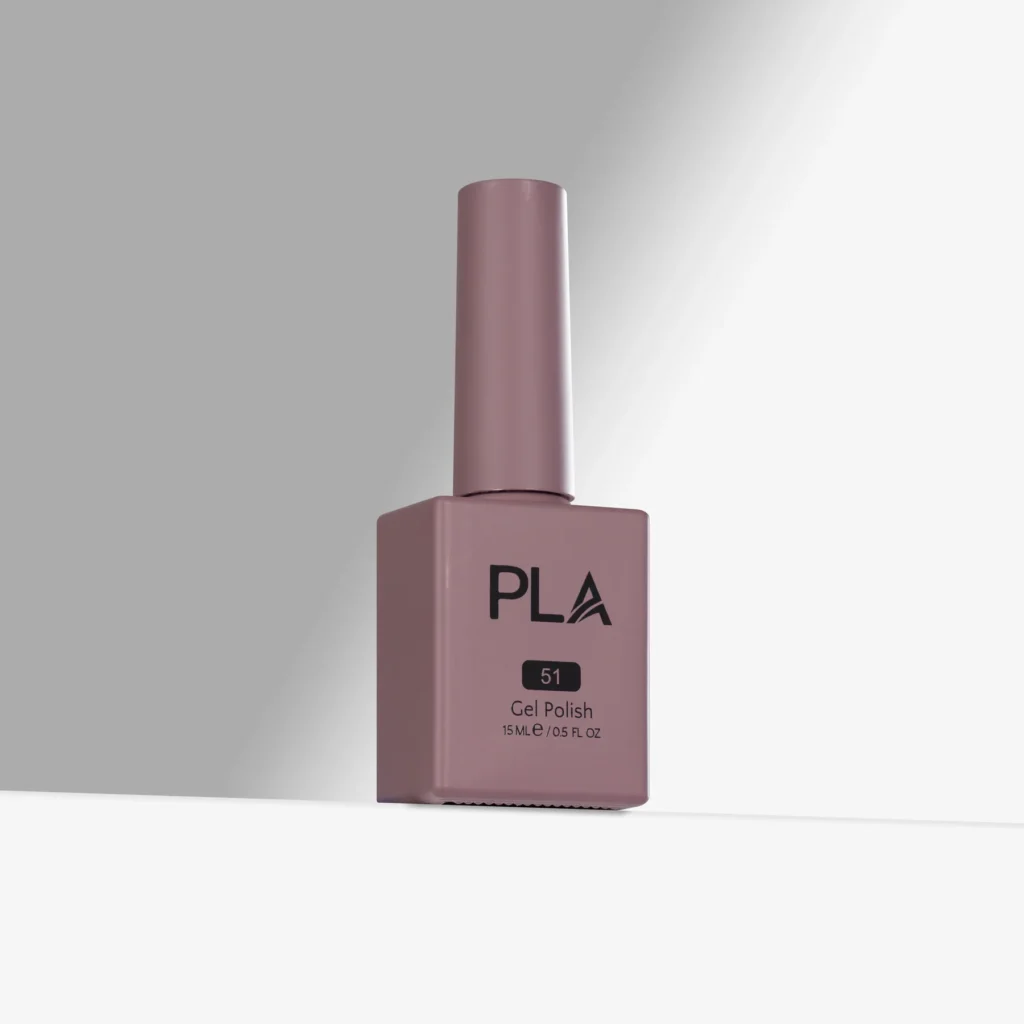 oja semipermanenta maro purpuriu Box of Chocolate 51 PLA Nails este rezistenta, cu uscare rapida in lampa UV si formula curata 11-Free