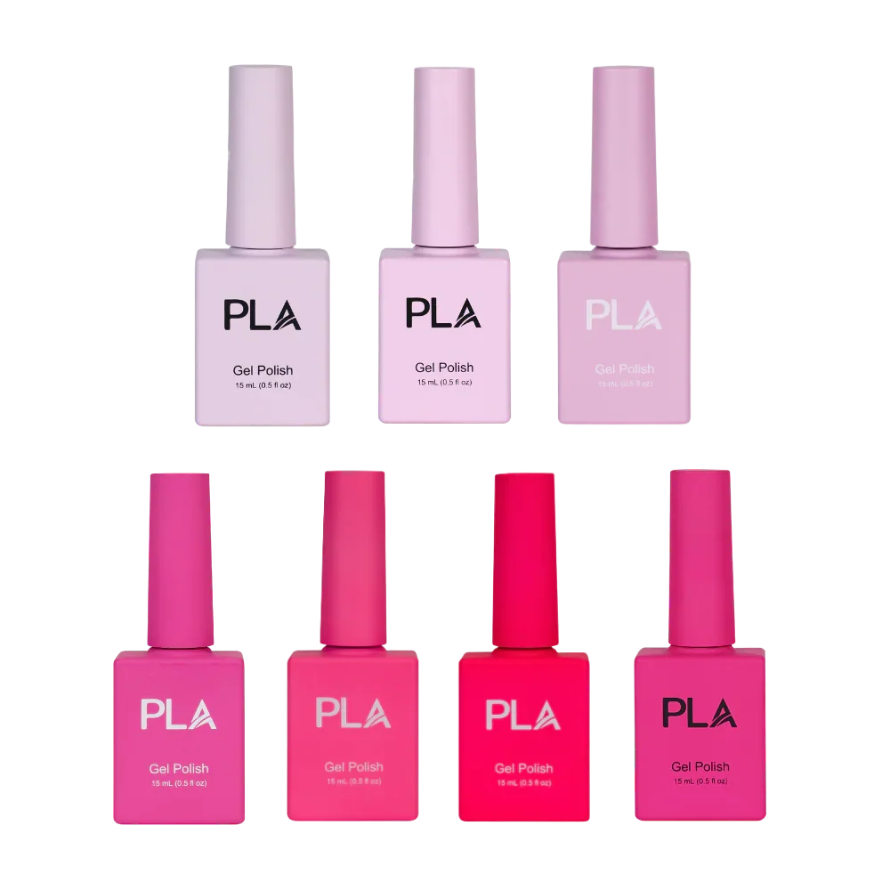 oja semipermanenta roz - set Pink by PLA Nails rezistent, cu pigment intens, uscare rapida in lampa uv