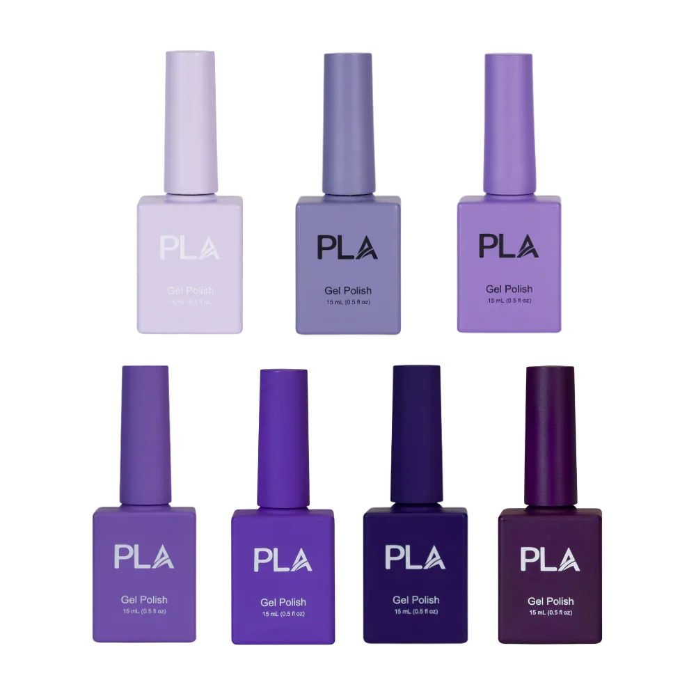 oja semipermanenta mov- set 7x15ml rezistenta, cu formula curata 11-free, uscare rapida in lampa si pigment intens