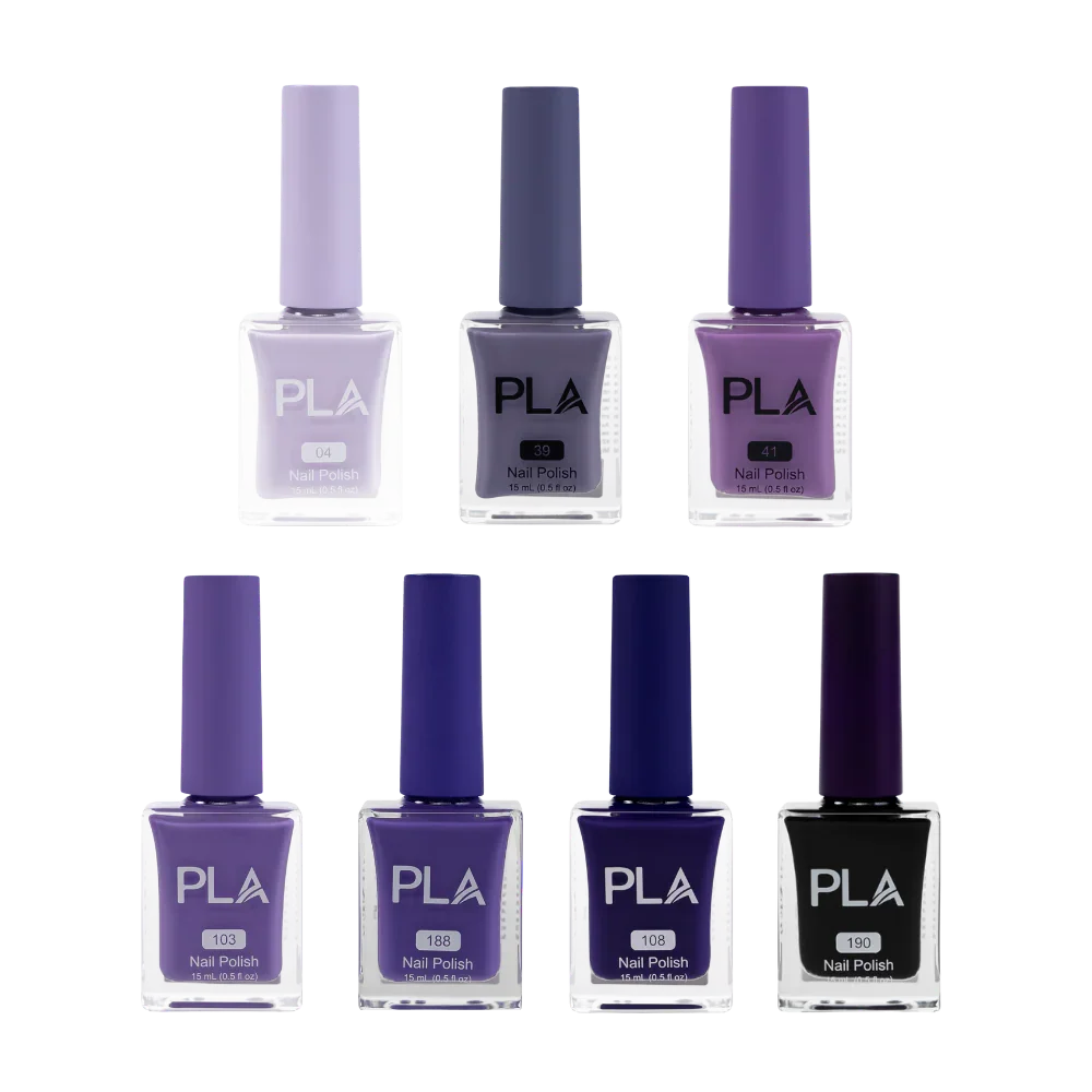 purple mini collection, set de 7 nuante de lacuri de unghii, oja clasica rezistenta, cu formula curata 11-free fara formaldehida si cu uscare la aer