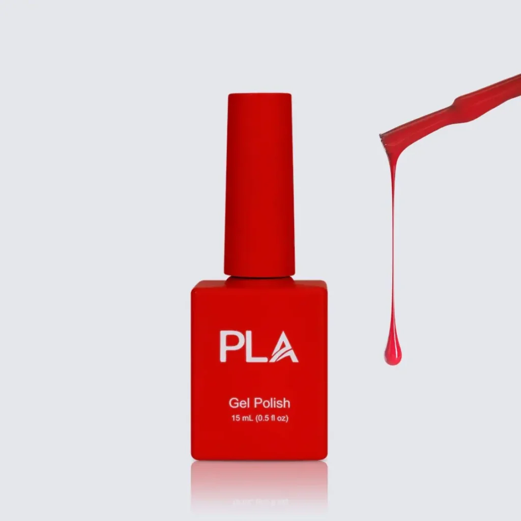 oja semipermanenta rosie PLA Nails pentru articolul cum sa alegi nuanta potrivita de rosu